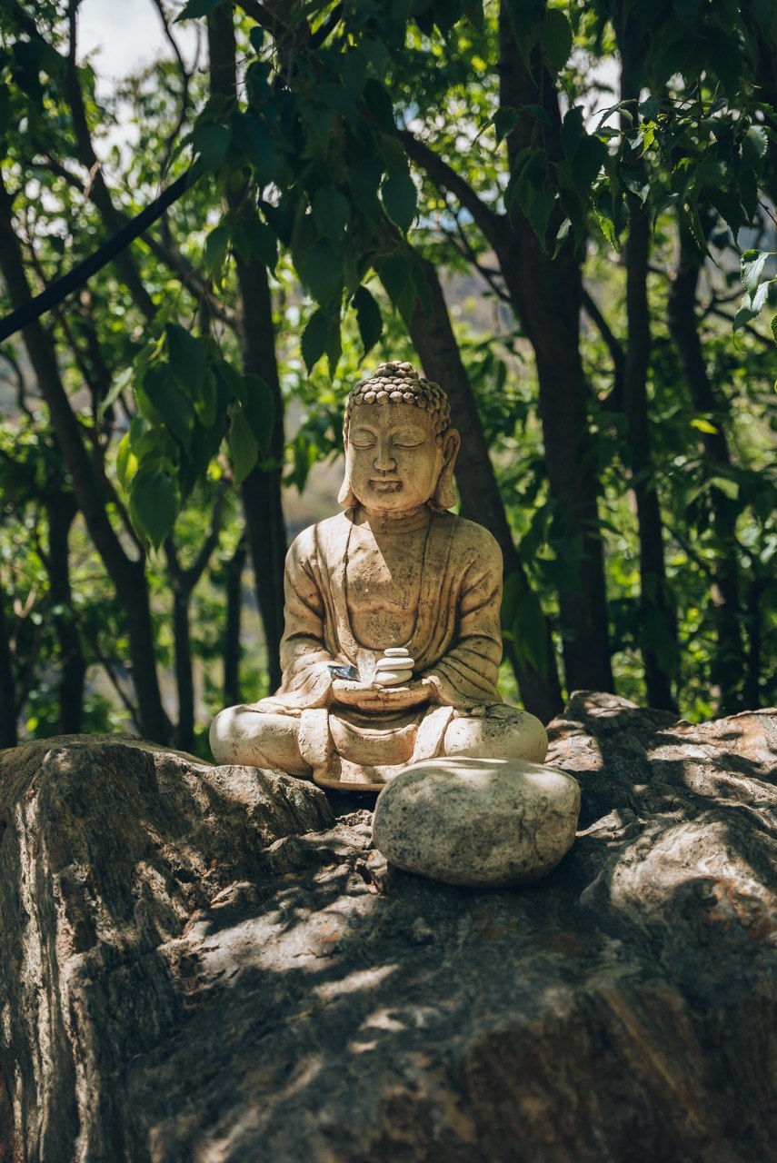 A stone Buddha among the trees