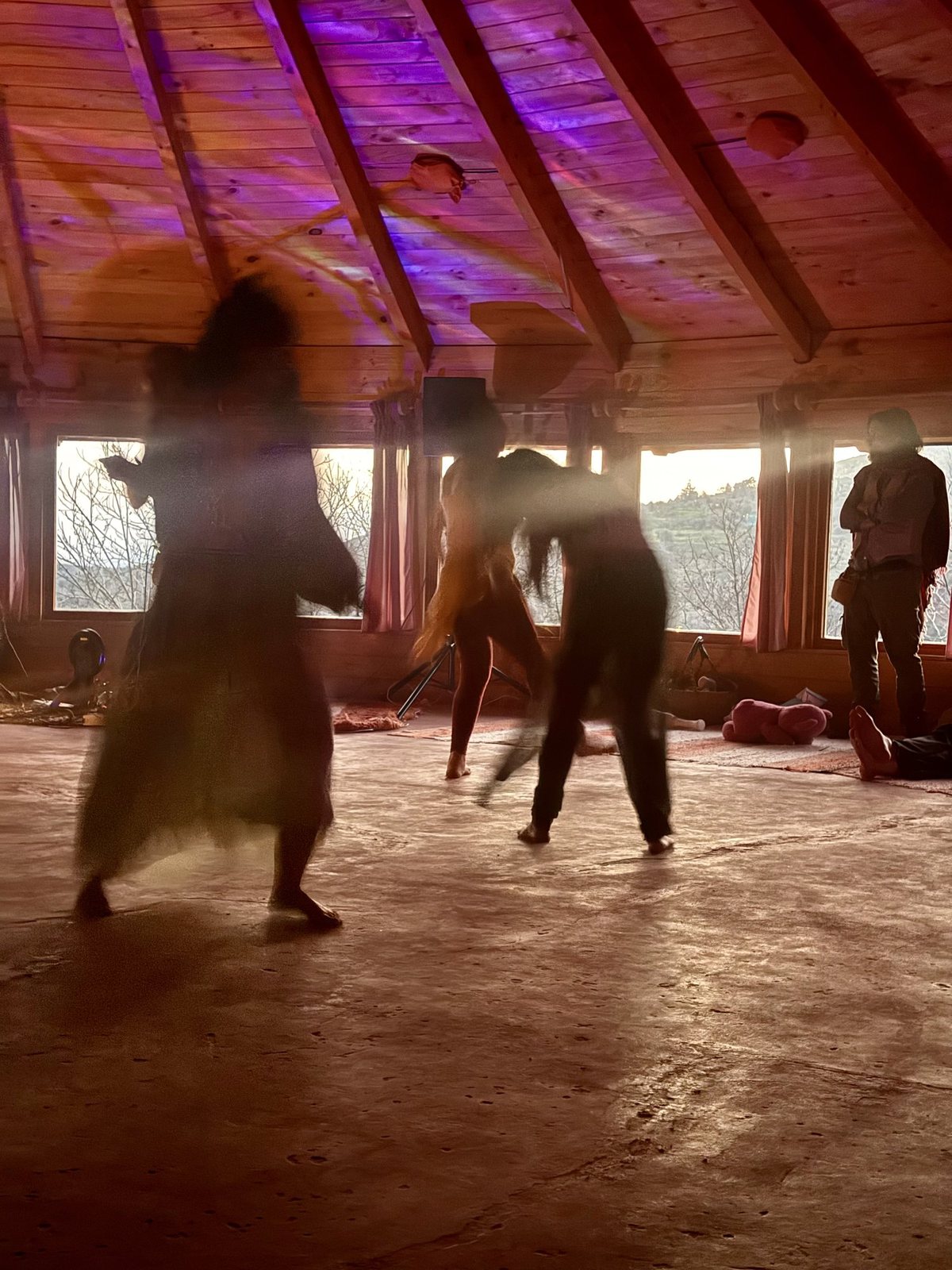 Women dancing in the wooden temple